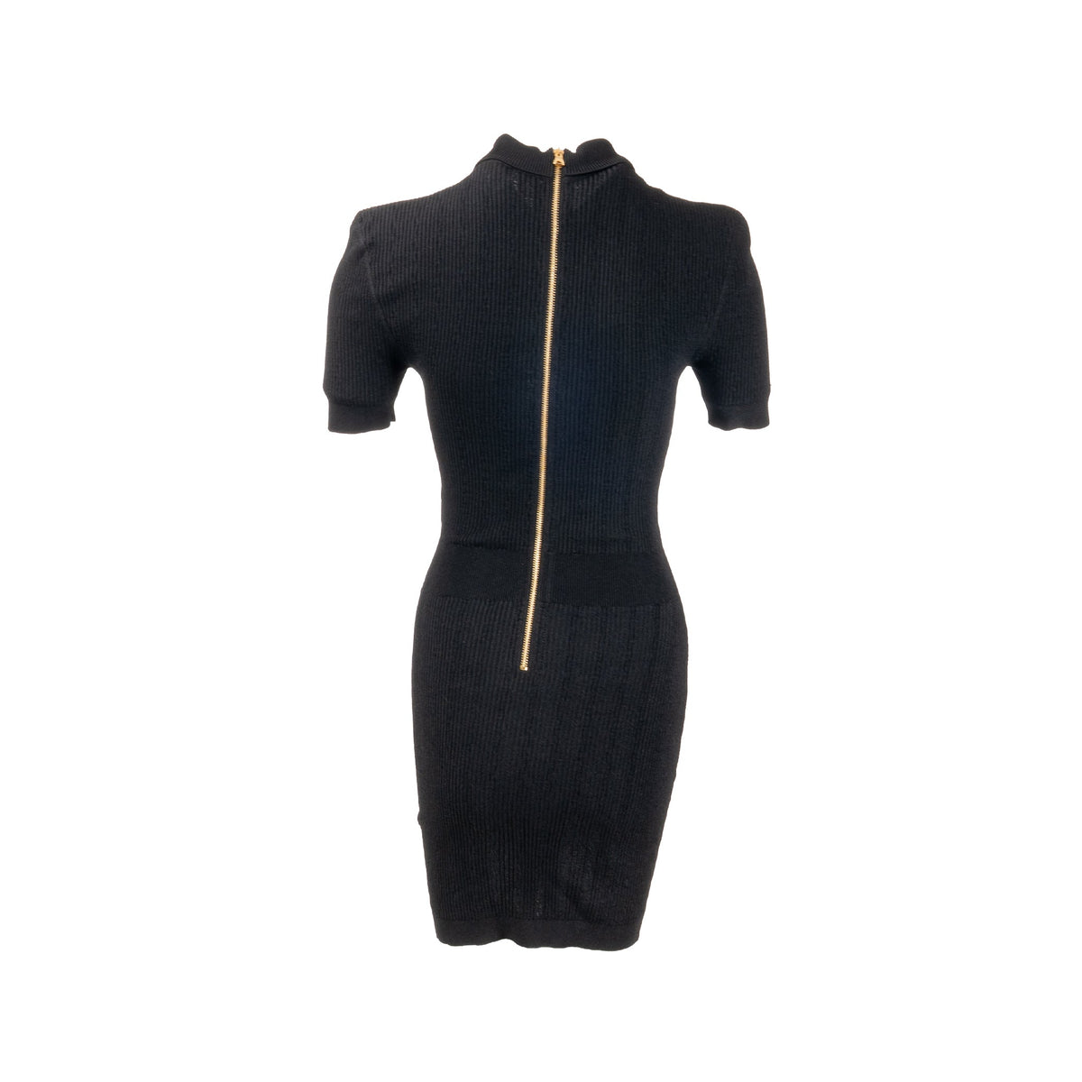 balmain-size-34-ribbed-knit-short-sleeve-midi-dress-viscose-polyamide-black
