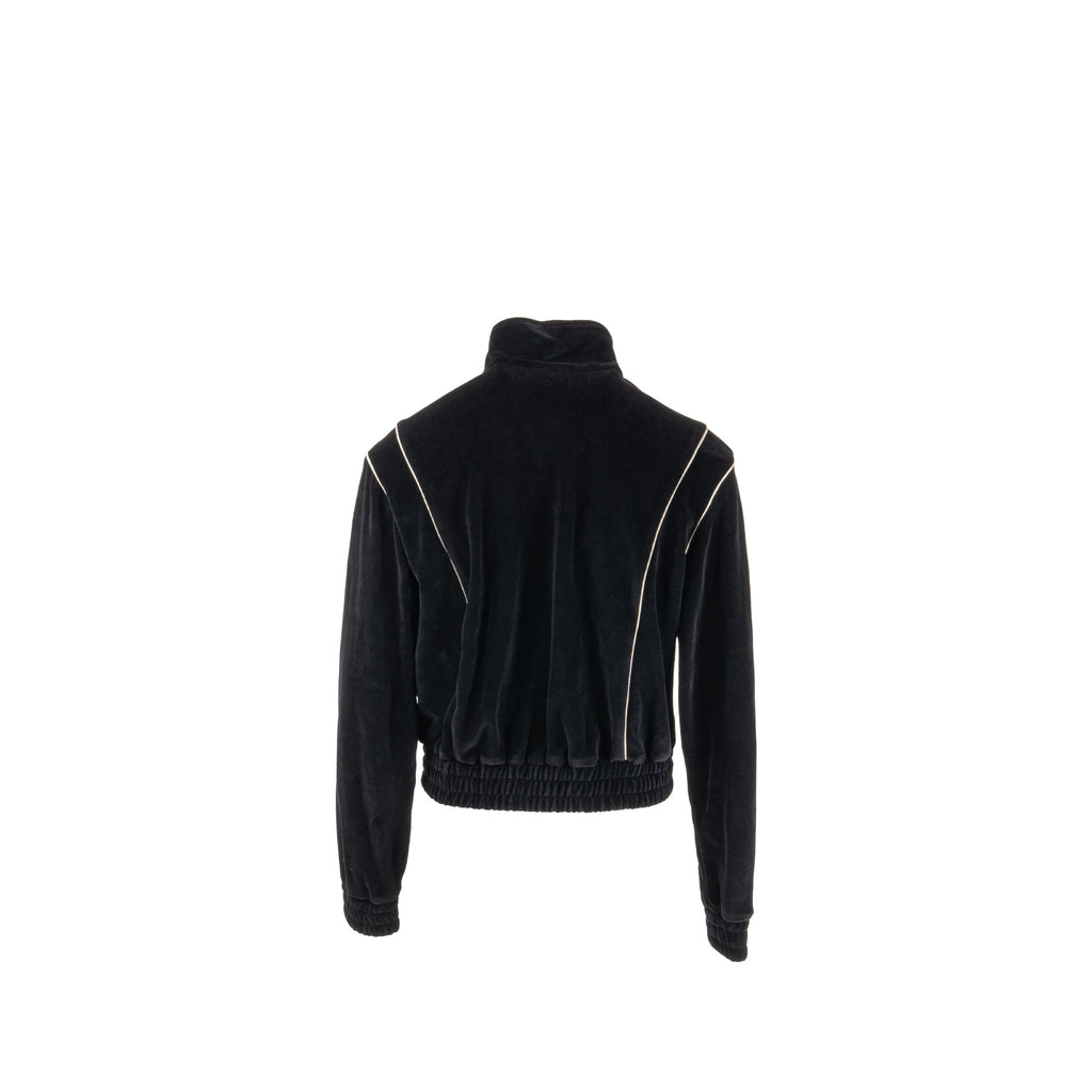 celine-size-m-striped-knit-zip-cropped-velvet-jacket-cotton-polyamide-black