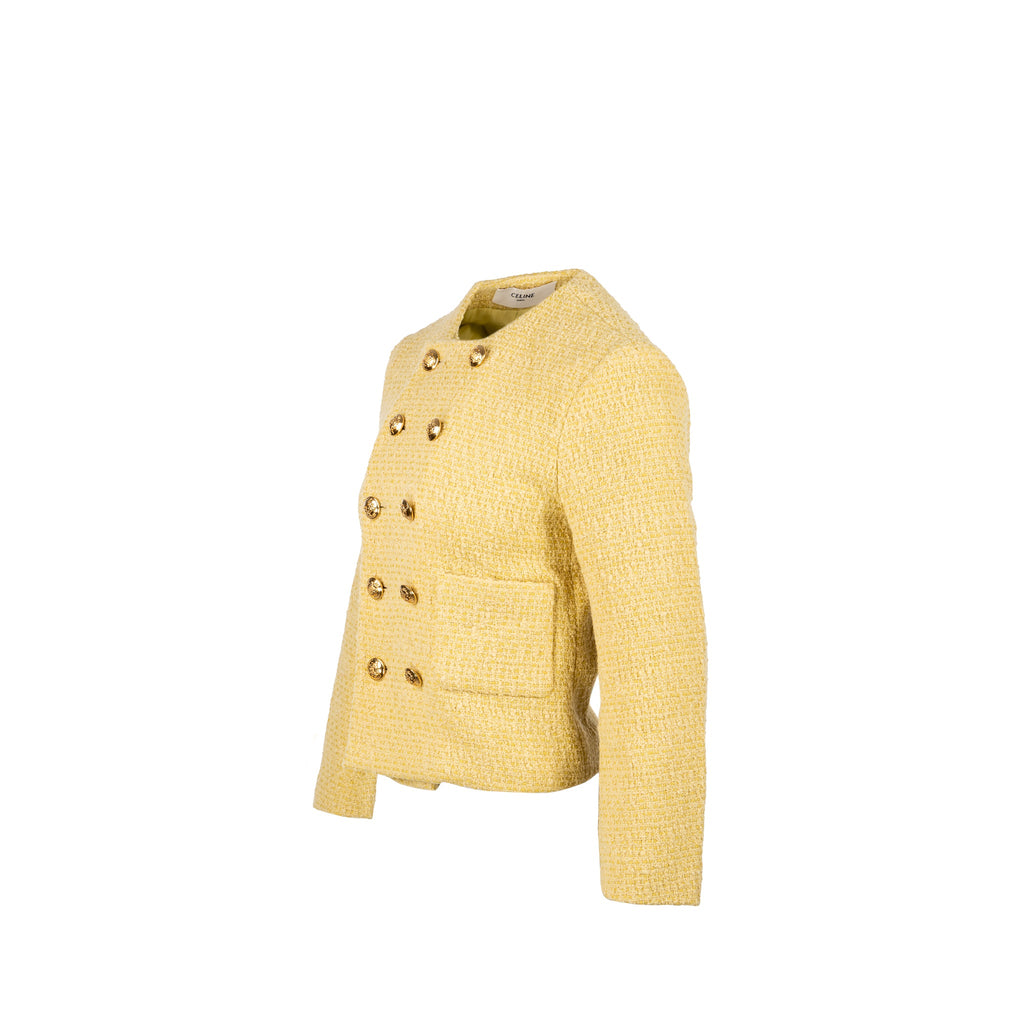 celine-size-38-boucle-chasseur-tweed-jacket-wool-cotton-yellow