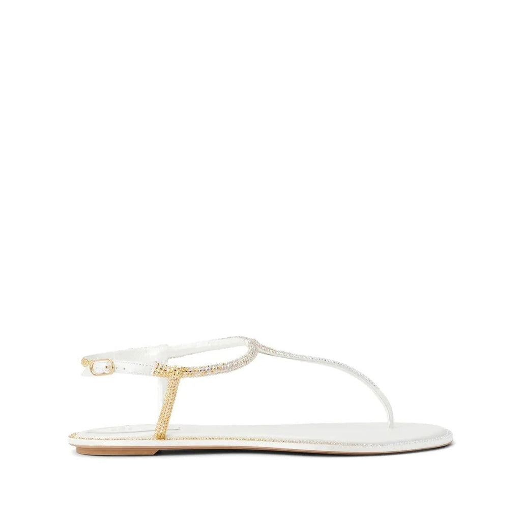RENÉ CAOVILLA DIANA CRYSTAL FLAT SANDAL WHITE & GOLD