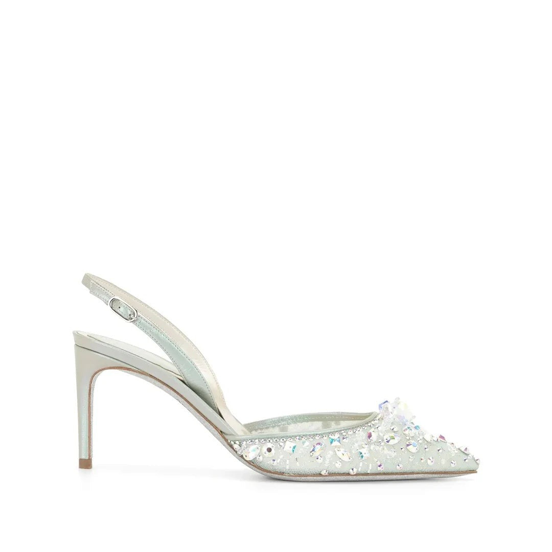 RENÉ CAOVILLA CINDERELLA 110MM SLINGBACK PUMP LIGHT GREEN & MINT