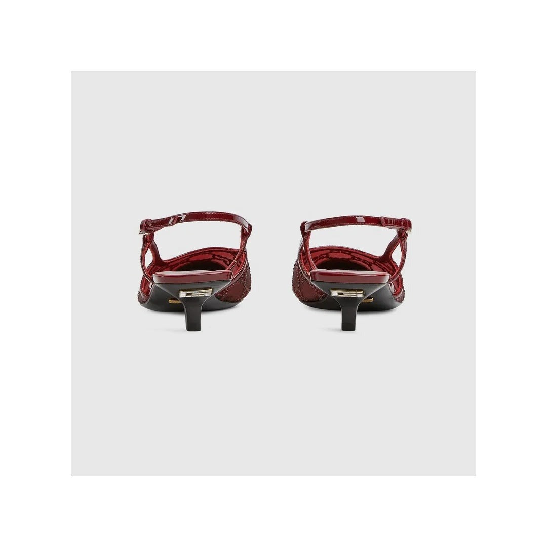 GUCCI CRYSTAL GG MONOGRAM SLINGBACK PUMPS BURGUNDY & RED