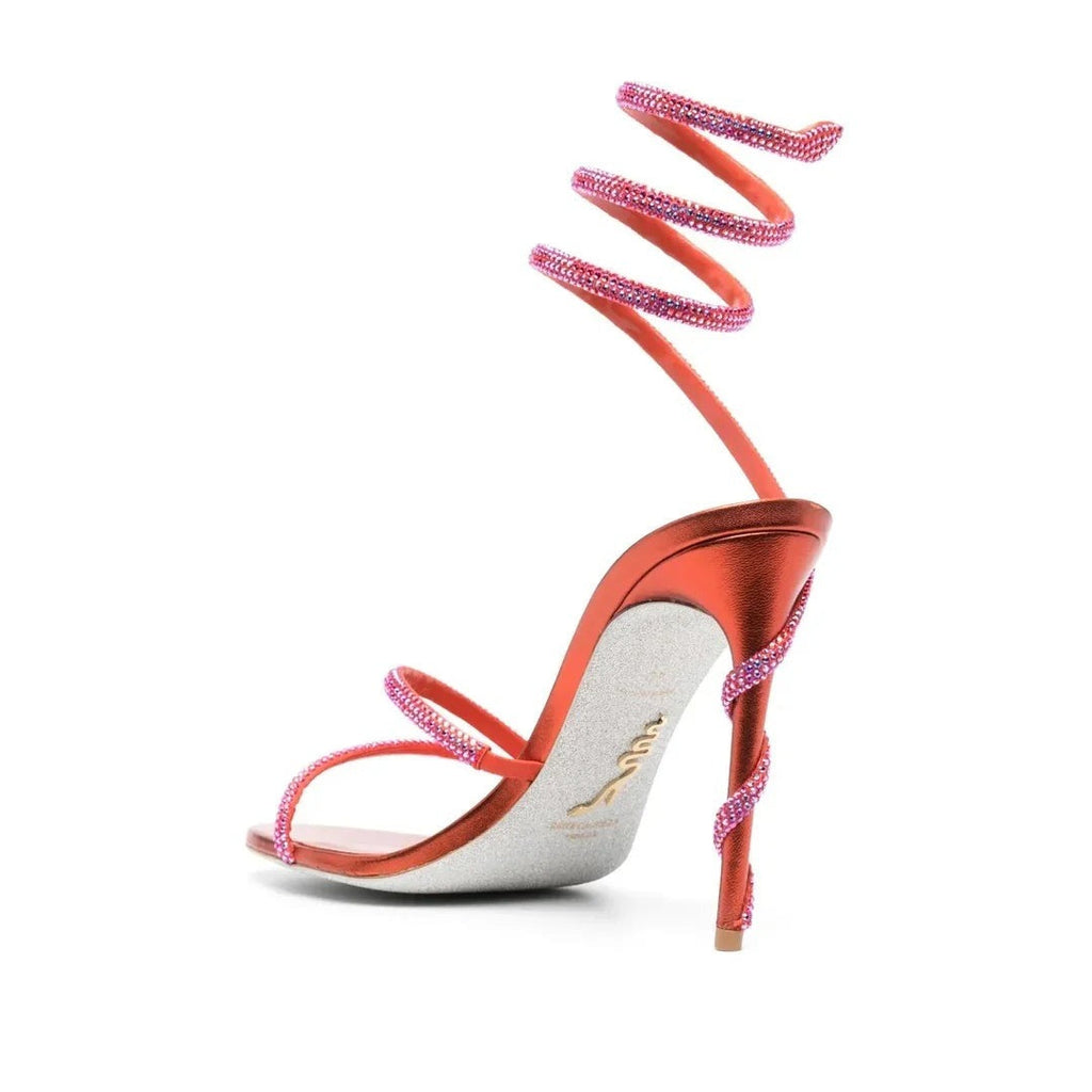 RENÉ CAOVILLA MARGOT MIRRORED SANDAL WITH BUTTERFLIES RED & PINK