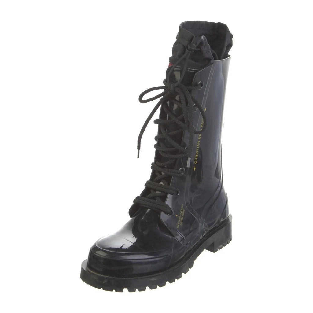 CHRISTIAN DIOR WIND BOOTS RUBBER EMBOSSED BLACK