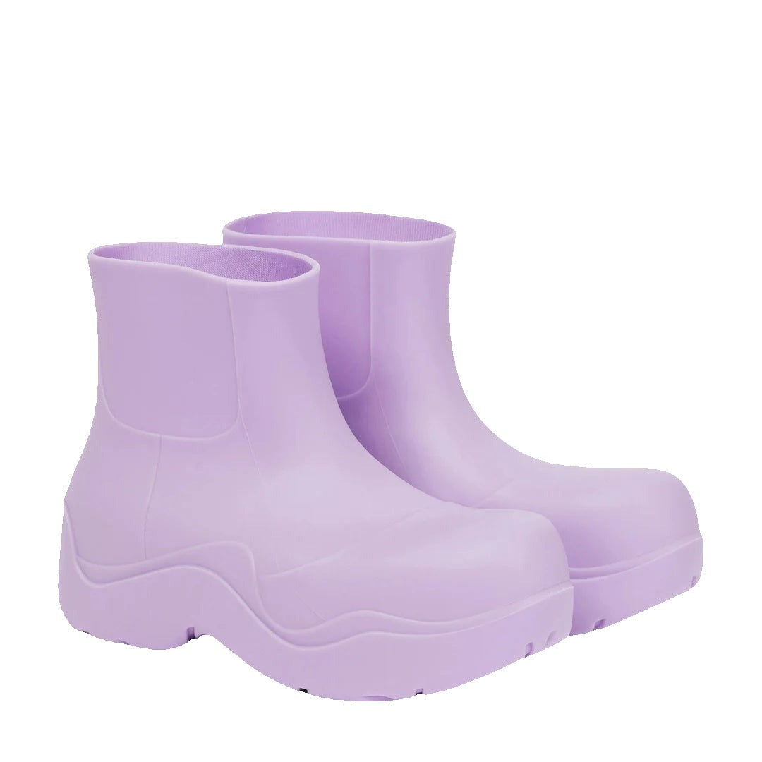 BOTTEGA VENETA PUDDLE RUBBER ANKLE BOOTS KIWI LILAC & PURPLE