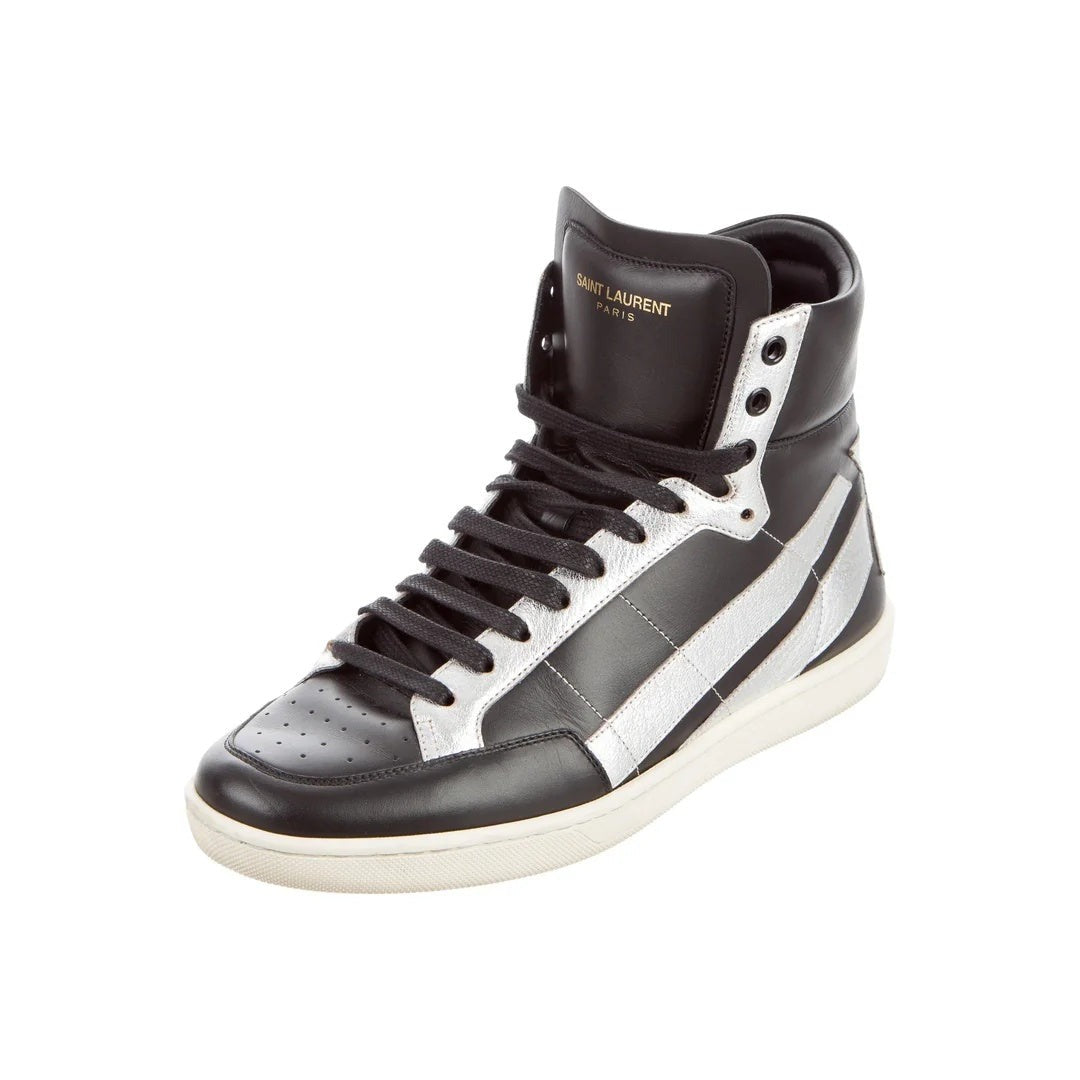 SAINT LAURENT LEATHER PANEL SNEAKERS BLACK & SILVER
