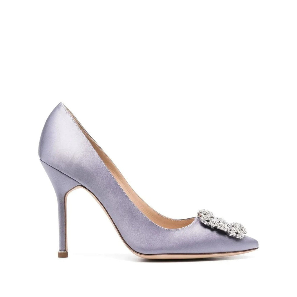 MANOLO BLAHNIK HANGISI CRYSTAL-BUCKLE PUMPS LILAC & LAVENDER