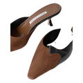 MANOLO BLAHNIK MOREMU EMBROIDERED LEATHER MULES BROWN & BLACK