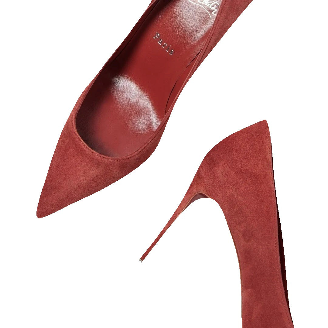 CHRISTIAN LOUBOUTIN 85MM SPORTY KATE SUEDE SOLE PUMPS RED & RUST