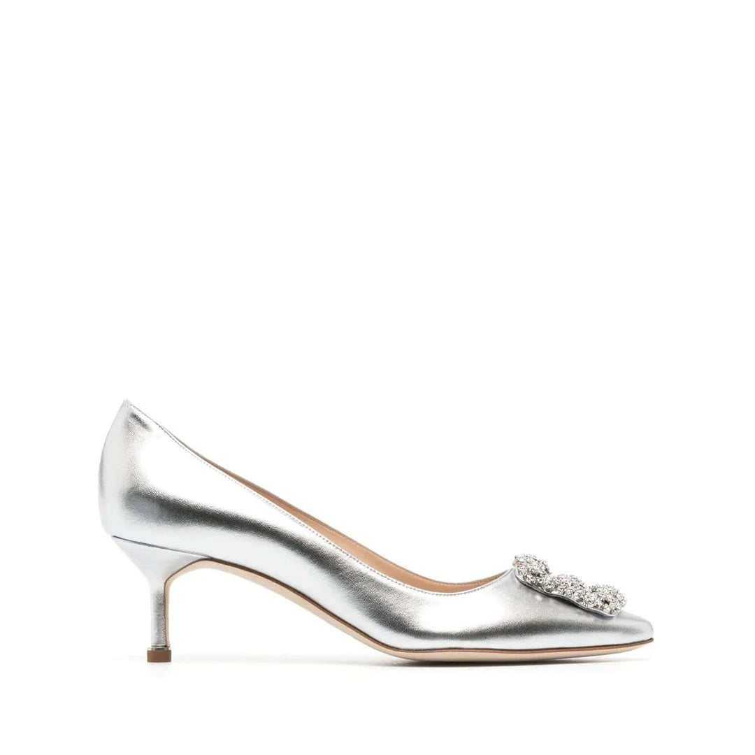 MANOLO BLAHNIK HANGISI SATIN PUMP SILVER