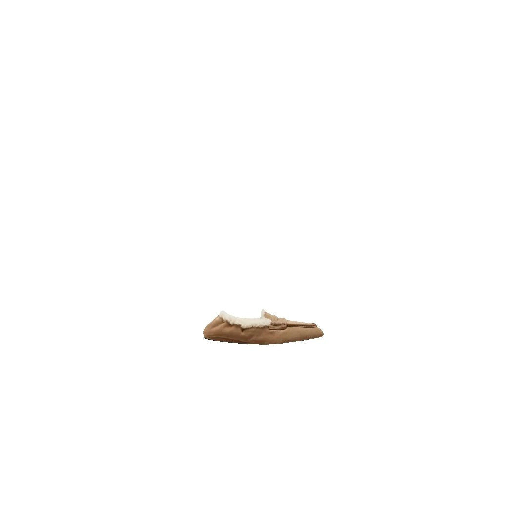 MIU MIU SUEDE SHEARLING PENNY LOAFER MULE BROWN