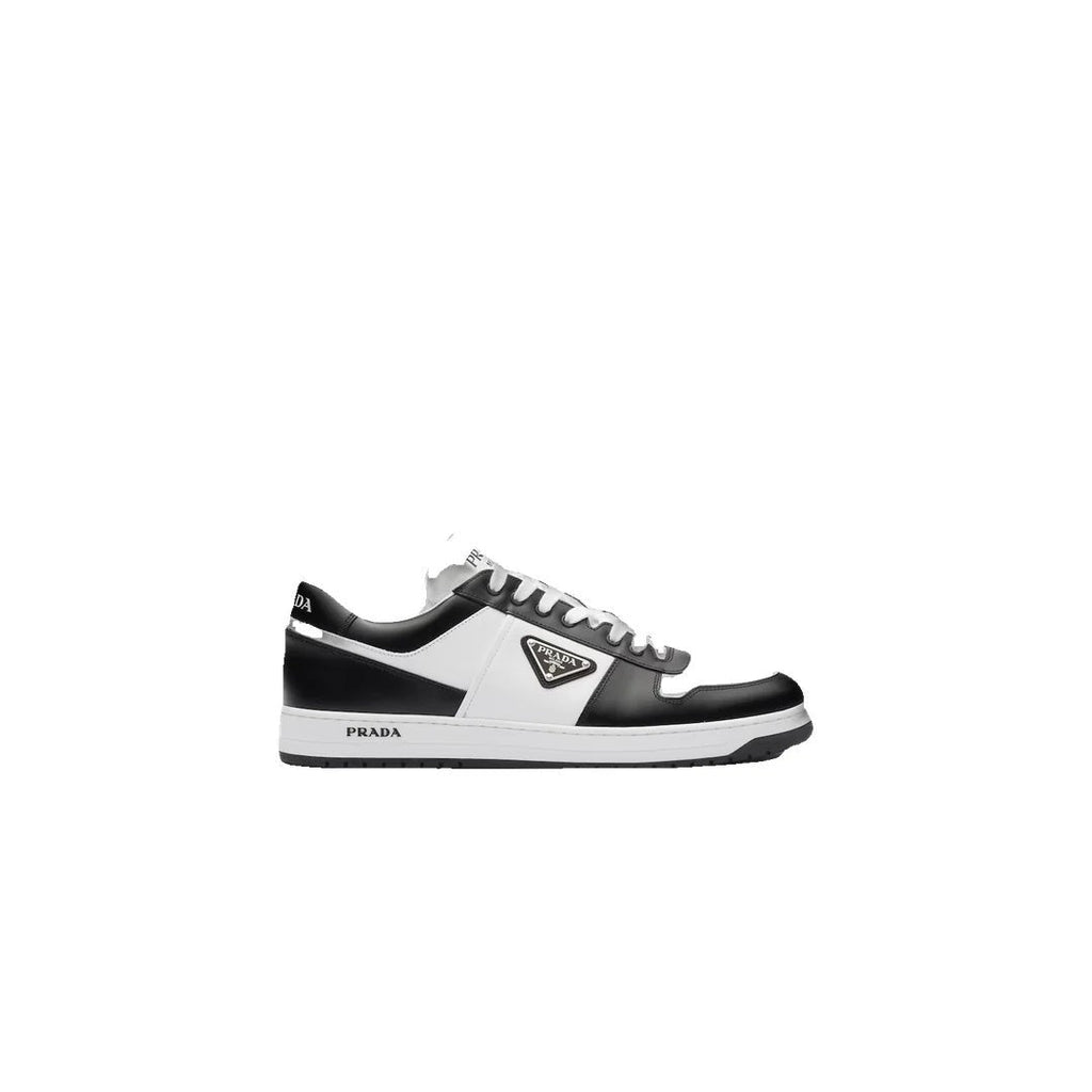 PRADA LEATHER AND FABRIC SNEAKERS WITH TWO TONES BLACK & WHITE