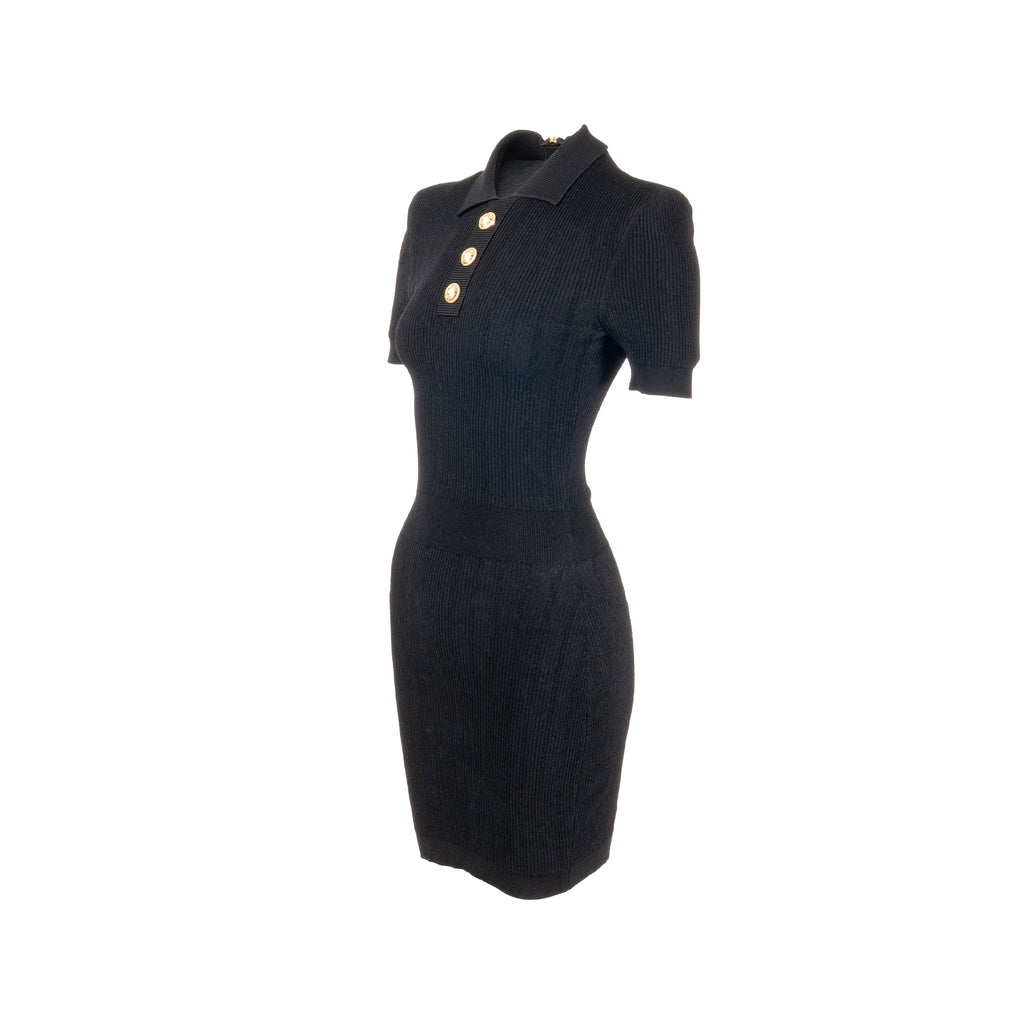 balmain-size-34-ribbed-knit-short-sleeve-midi-dress-viscose-polyamide-black