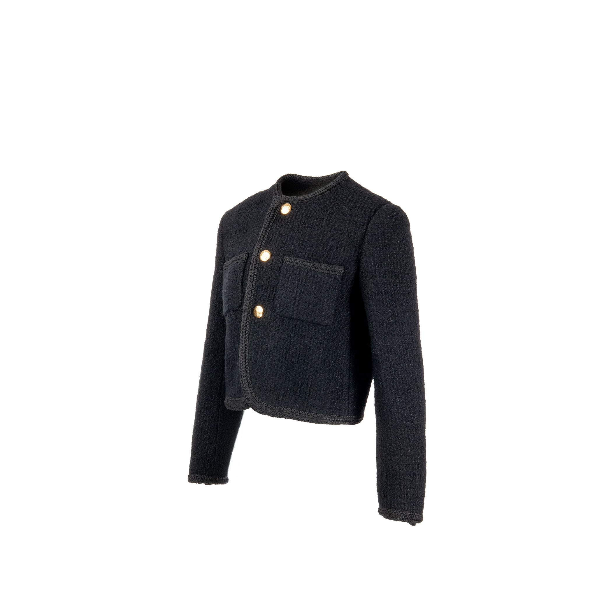 celine-size-38-chasseur-jacket-in-boucle-tweed-wool-cotton-polyamide-black-ghw