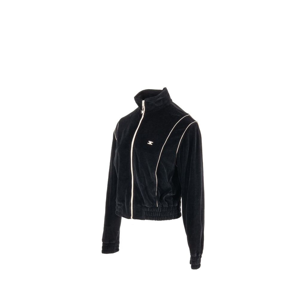 celine-size-m-striped-knit-zip-cropped-velvet-jacket-cotton-polyamide-black