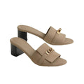 HERMÈS HERMES CALFSKIN GIGI SANDAL GOLD TAUPE & BEIGE SUEDE