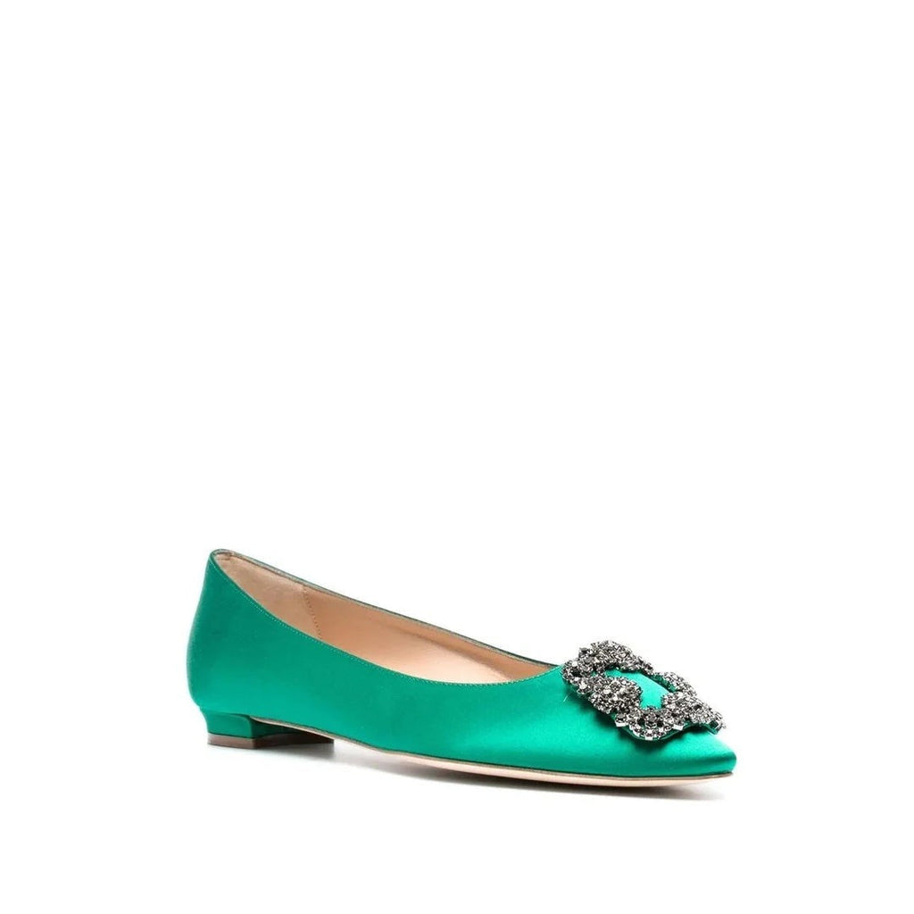MANOLO BLAHNIK RONCONAFLAT BALLERINAS GREEN