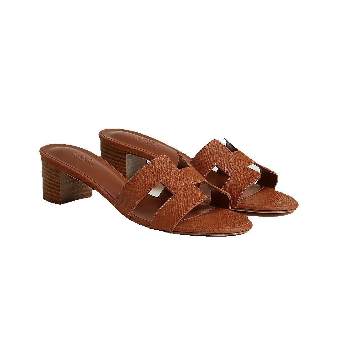HERMÈS HERMES CALFSKIN OASIS SANDAL TAN & BROWN