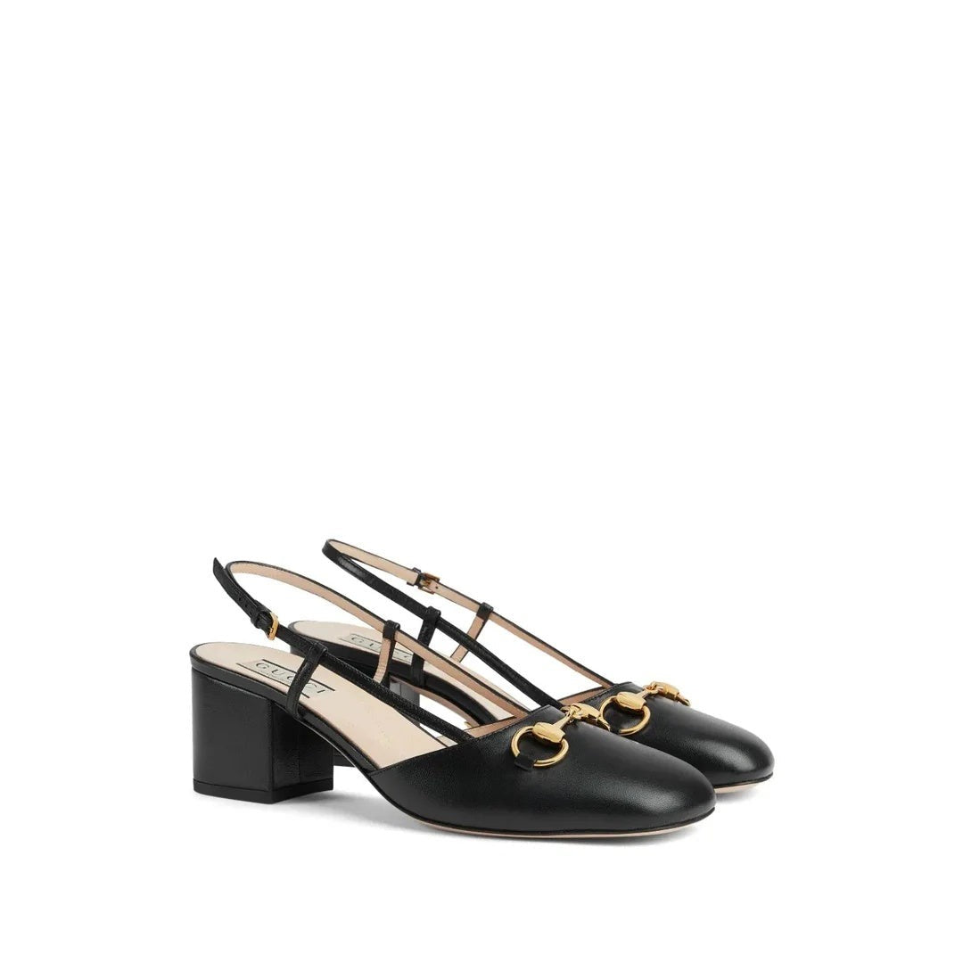 GUCCI CALFSKIN HORSEBIT LOAFER PUMPS BRIGHT BLACK (SLINGBACK)