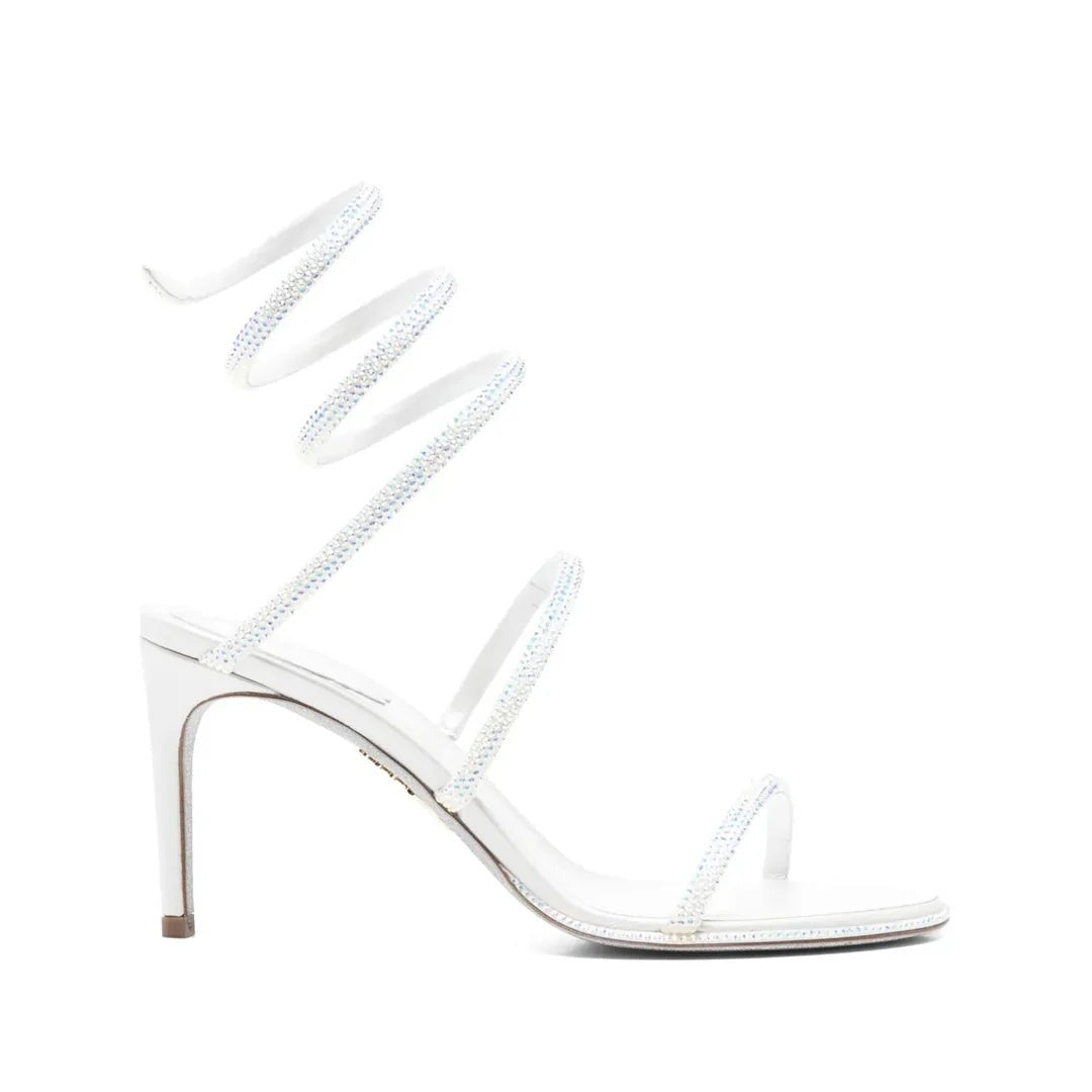 RENÉ CAOVILLA CLEO POWDER STRASS SPIRAL SANDAL WHITE