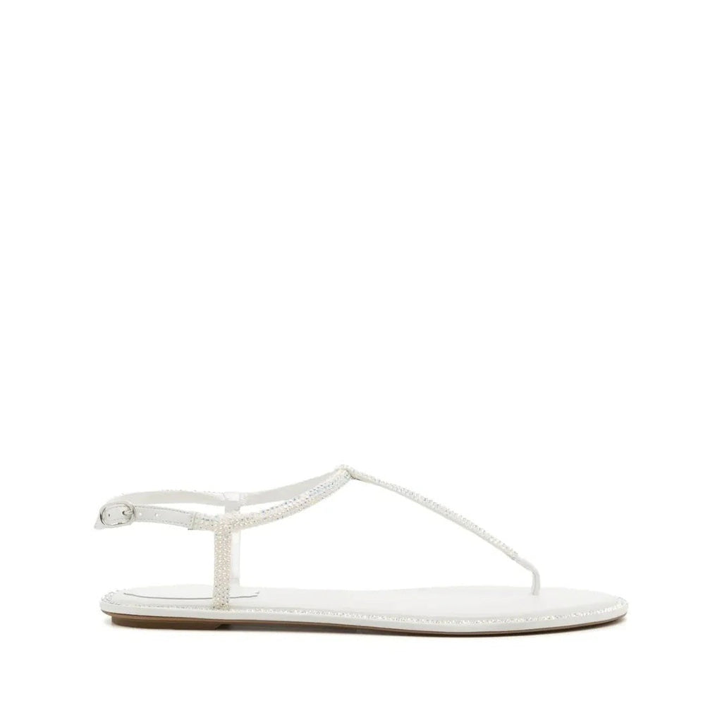 RENÉ CAOVILLA DIANA CRYSTAL FLAT SANDAL WHITE WITH SILVER CRYSTALS