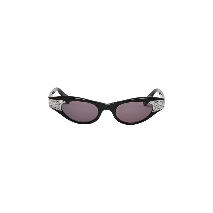 Vintage Crystal Studded Cat Eye Sunglasses — Black