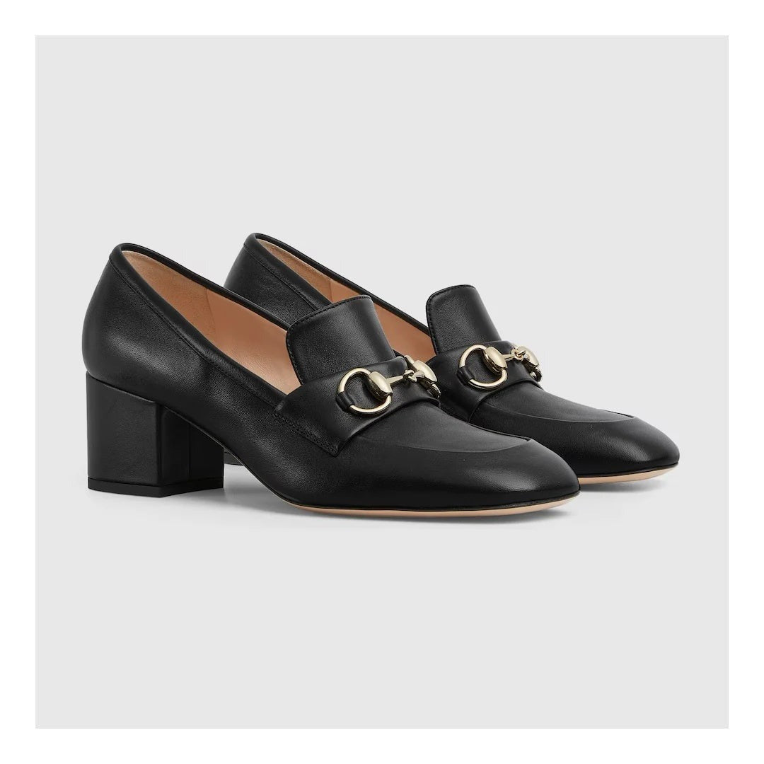 GUCCI CALFSKIN HORSEBIT LOAFER PUMPS BRIGHT BLACK