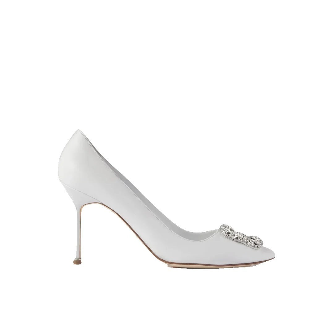 MANOLO BLAHNIK NADIRA JEWEL PUMPS WHITE