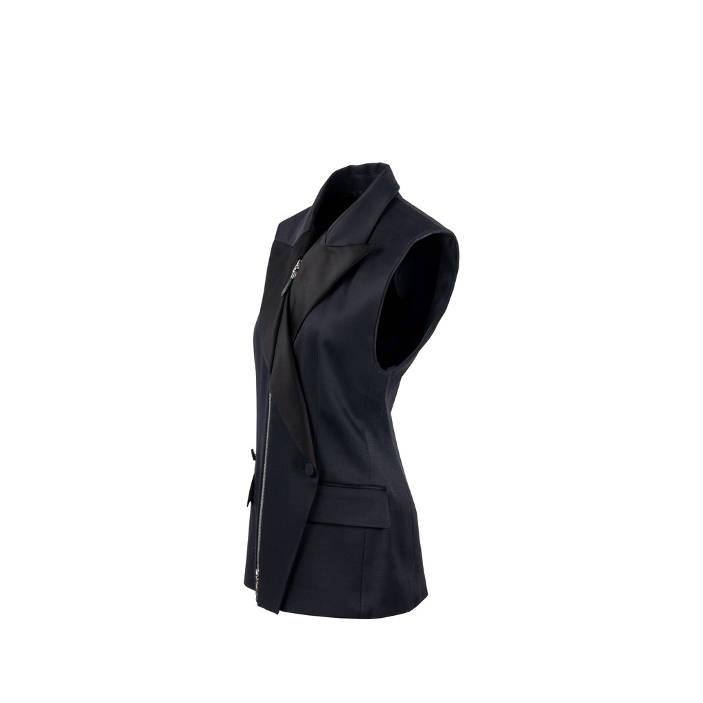 louis-vuitton-size-36-sleeveless-zip-up-blazer-silk-wool-black