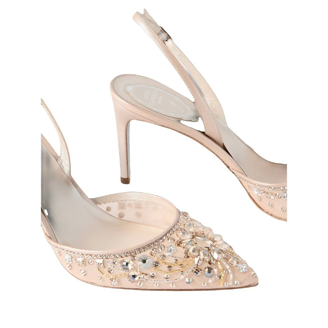 RENÉ CAOVILLA JINNY CRYSTAL-EMBELLISHED SLINGBACK PUMP PINK & NUDE
