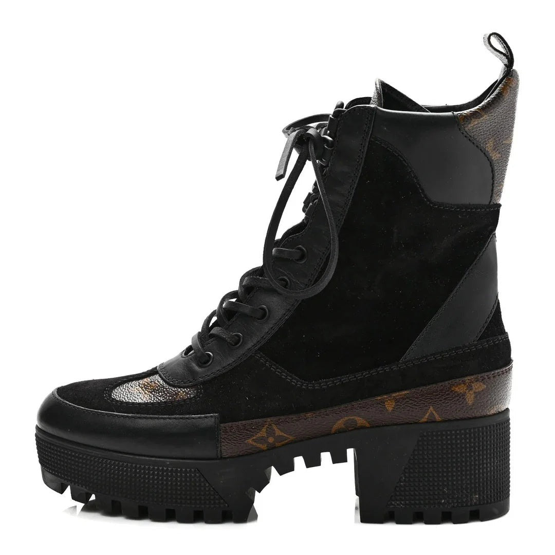 LOUIS VUITTON SUEDE LAUREATE PLATFORM CHELSEA BOOT BLACK WITH BROWN MONOGRAM