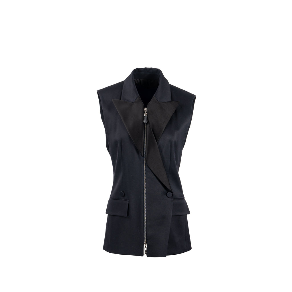 louis-vuitton-size-36-sleeveless-zip-up-blazer-silk-wool-black