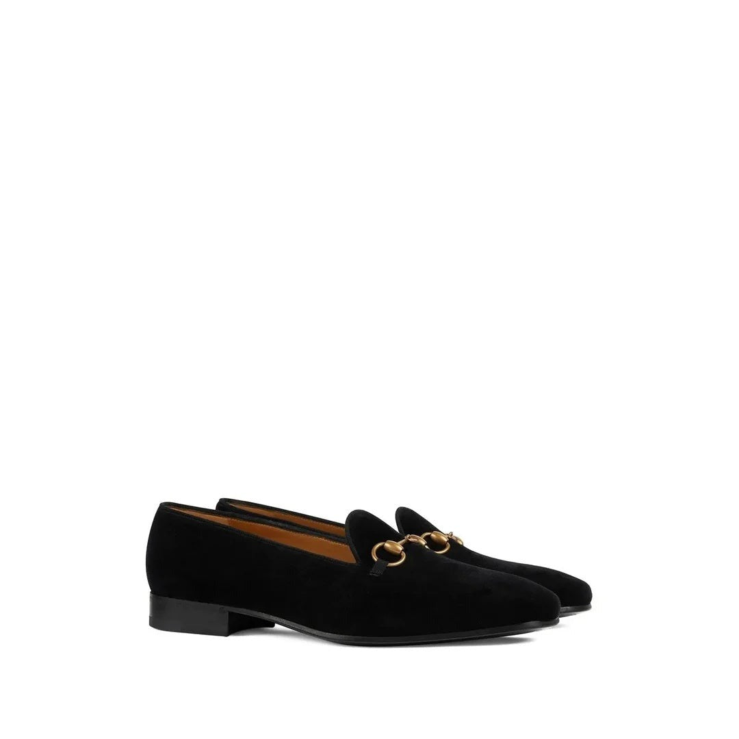 GUCCI HORSEBIT-EMBELLISHED WEBBING-TRIMMED SUEDE LOAFERS BLACK