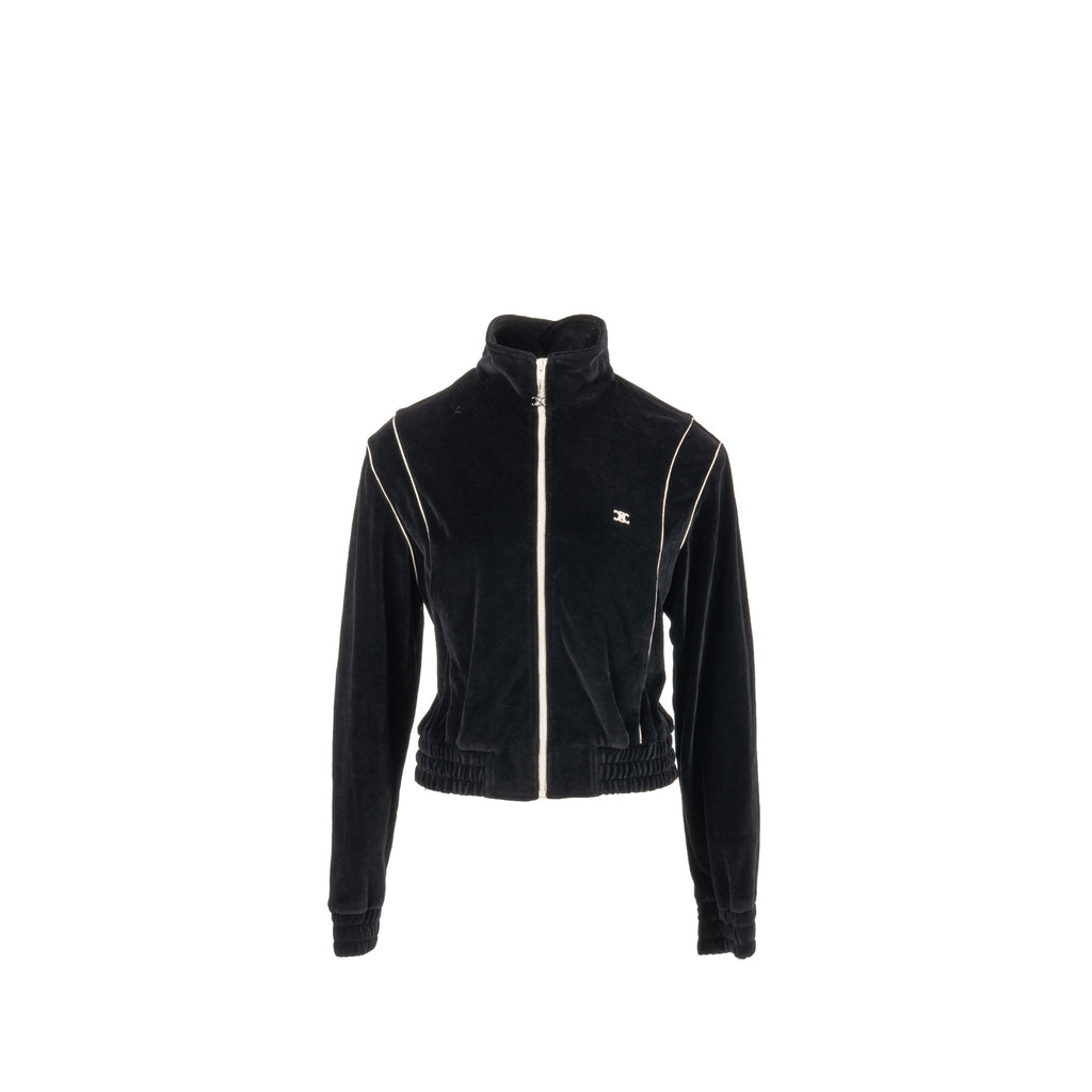 celine-size-m-striped-knit-zip-cropped-velvet-jacket-cotton-polyamide-black