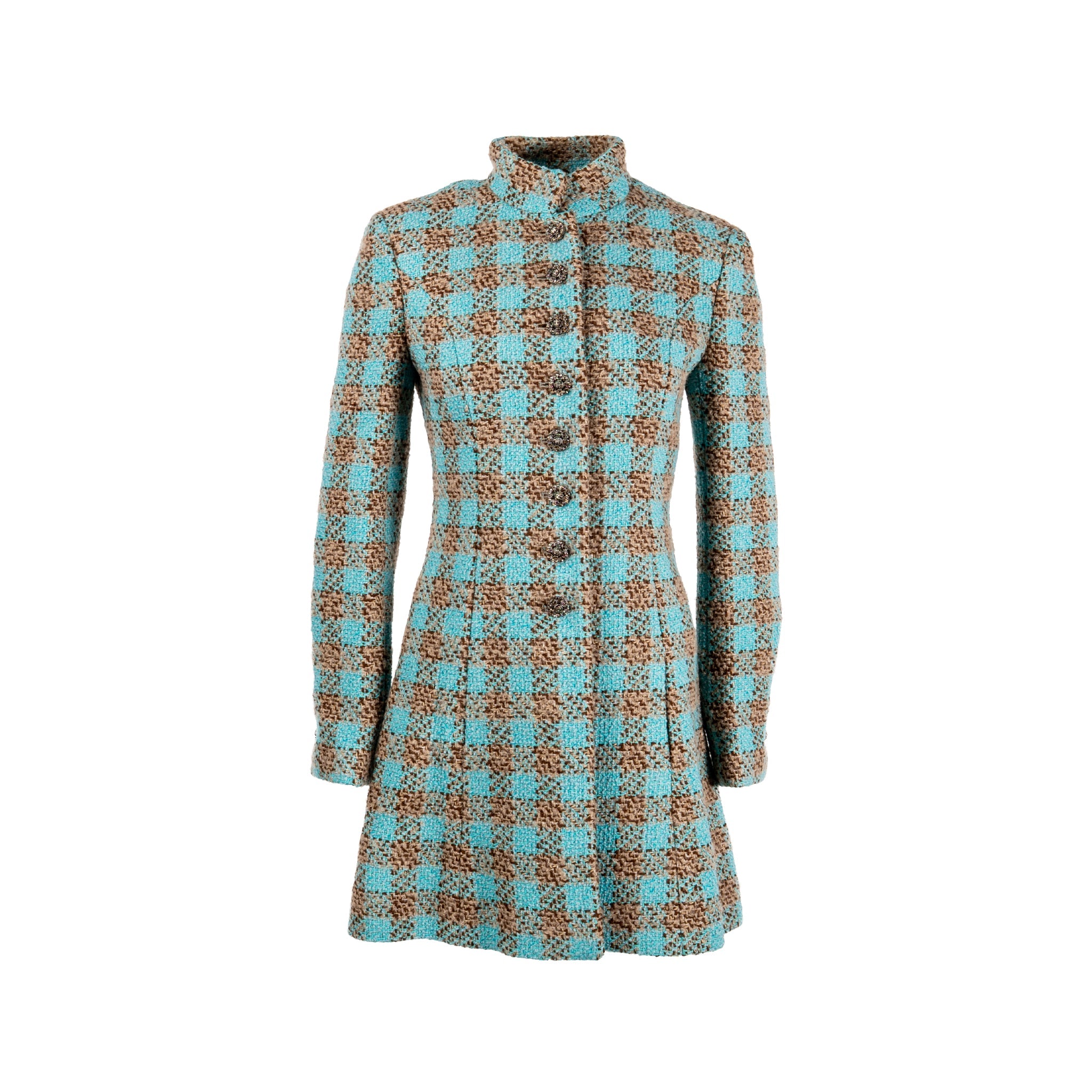 chanel-22k-size-36-cc-bijoux-rhinestone-buttons-long-tweed-coat-wool-viscose-turquoise-brown-beige