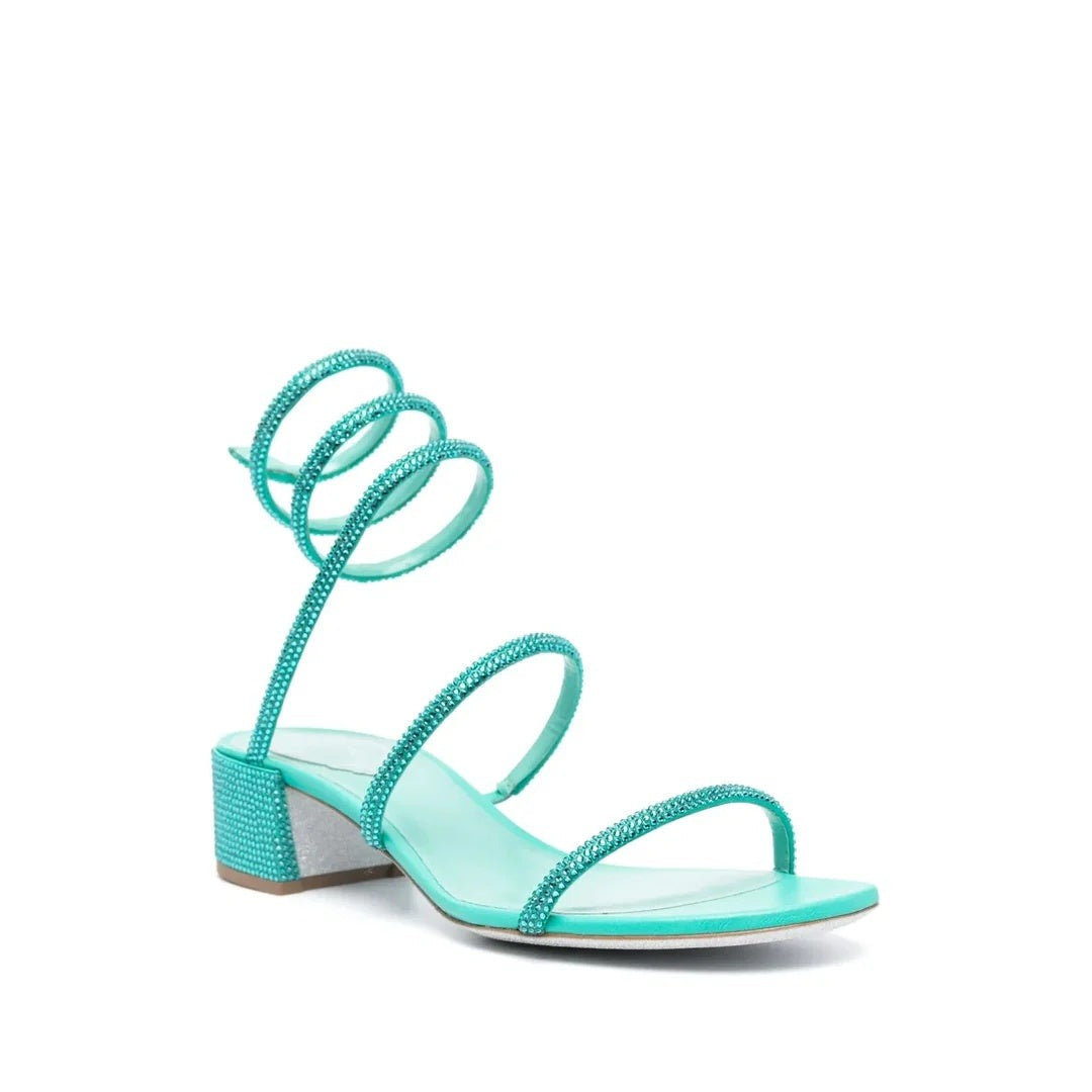 RENÉ CAOVILLA CLEO SANDAL GREY CRYSTAL-EMBELLISHED TURQUOISE