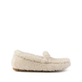 PRADA SUEDE SHEARLING TRIANGLE LOGO LUG SOLE MULES WHITE