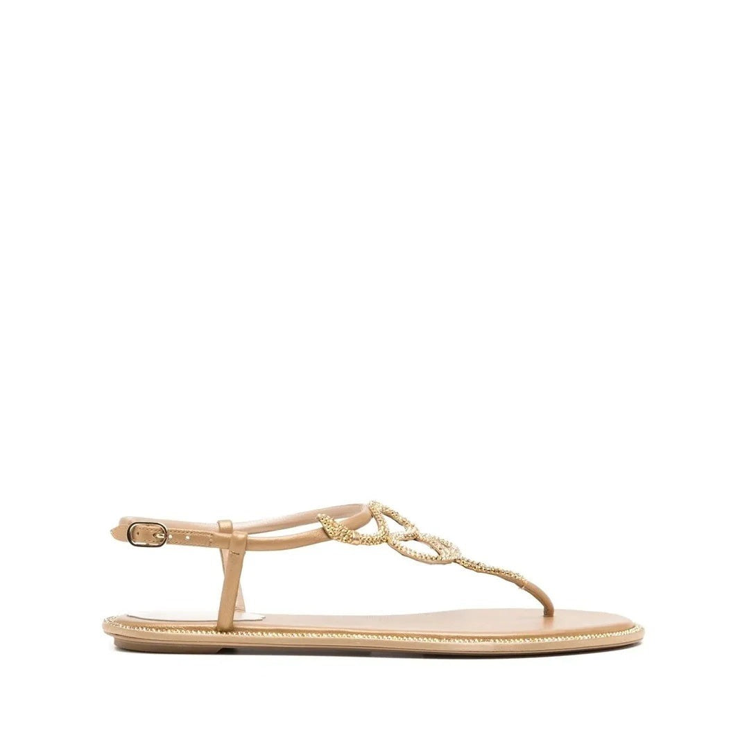 RENÉ CAOVILLA EDEN CRYSTAL-EMBELLISHED FLAT ESPADRILLE NUDE & GOLD