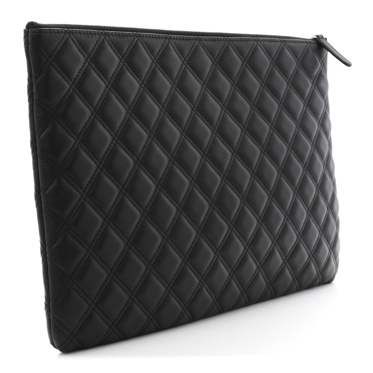 LAMBSKIN DOUBLE STITCH QUILTED COSMETIC CASE BLACK