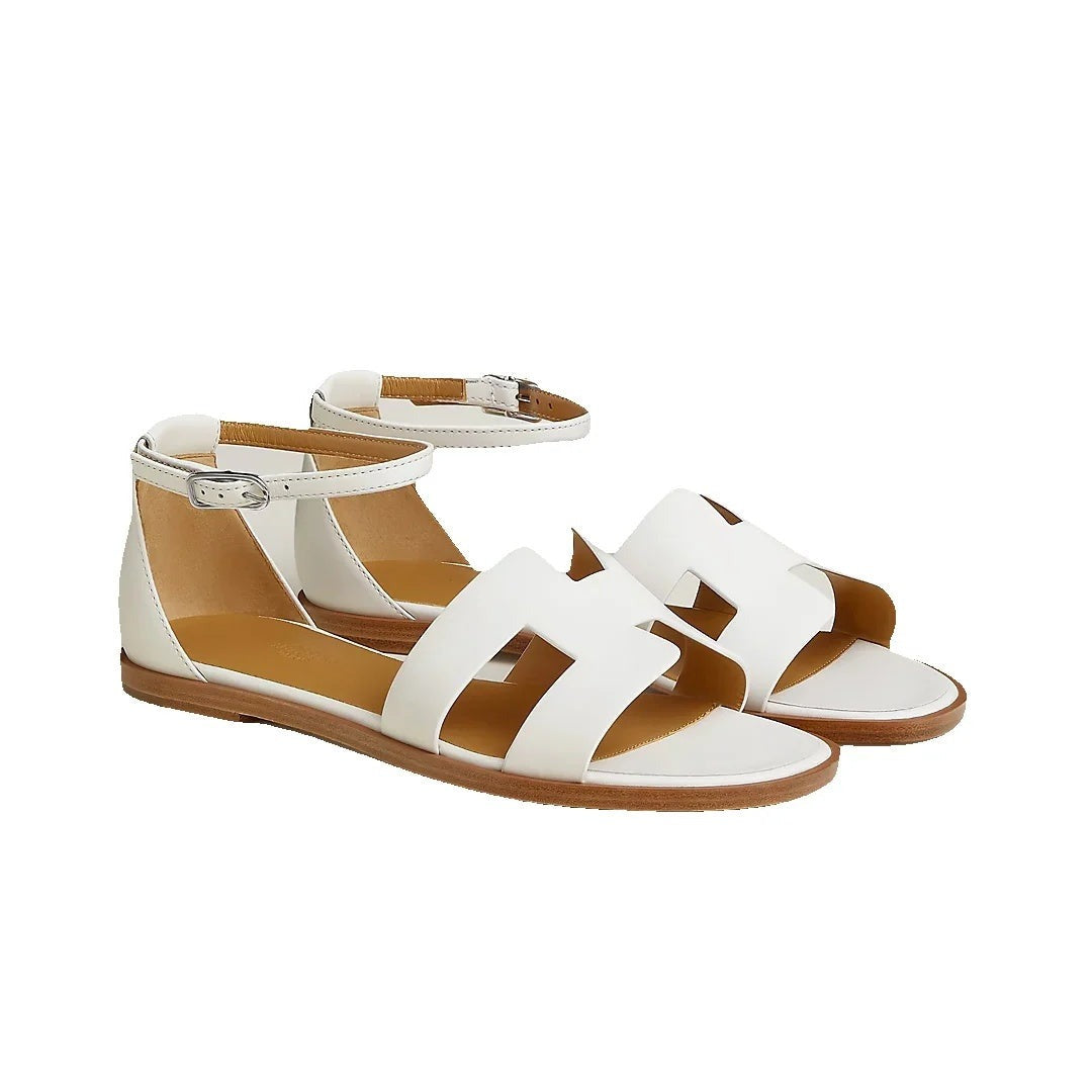 HERMÈS HERMES EPSOM SANTORINI SANDAL ROSE PORCELAINE WHITE