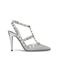 VALENTINO GARAVANI ROCKSTUD KIDSKIN PUMPS 100MM SILVER & CRYSTAL