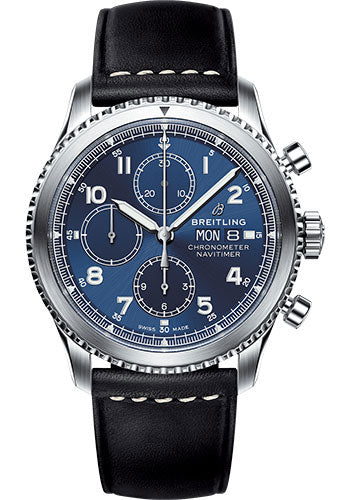 breitling-aviator-8-chronograph-43-watch-steel-case-blue-dial-black-leather-strap-a13314101c1x1