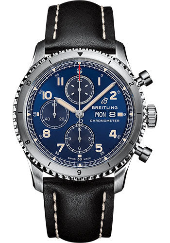 breitling-aviator-8-chronograph-43-watch-stainless-steel-blue-dial-black-calfskin-leather-strap-folding-buckle-a13316101c1x3