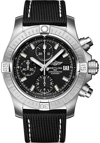 breitling-avenger-chronograph-43-watch-stainless-steel-black-dial-anthracite-calfskin-leather-strap-tang-buckle-a13385101b1x1