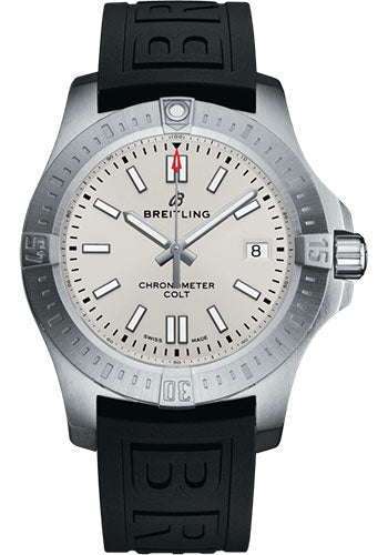 breitling-colt-41-automatic-watch-steel-silver-dial-black-diver-pro-iii-strap-folding-buckle-a17313101g1s1