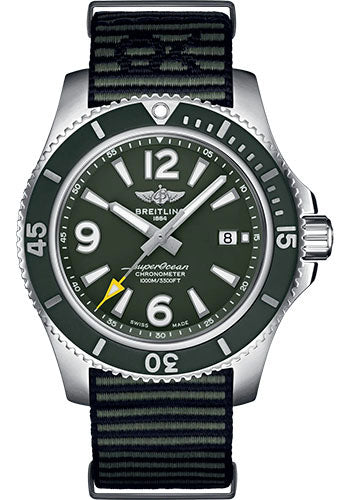 breitling-superocean-automatic-44-outerknown-watch-stainless-steel-green-dial-khaki-green-econyl®-yarn-strap-tang-buckle-a17367a11l1w1