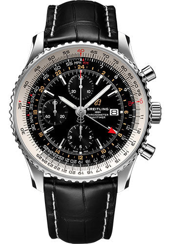 breitling-navitimer-chronograph-gmt-46-watch-steel-black-dial-black-croco-strap-tang-buckle-a24322121b2p1