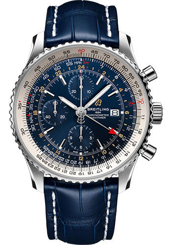 breitling-navitimer-chronograph-gmt-46-watch-steel-blue-dial-blue-croco-strap-tang-buckle-a24322121c2p1