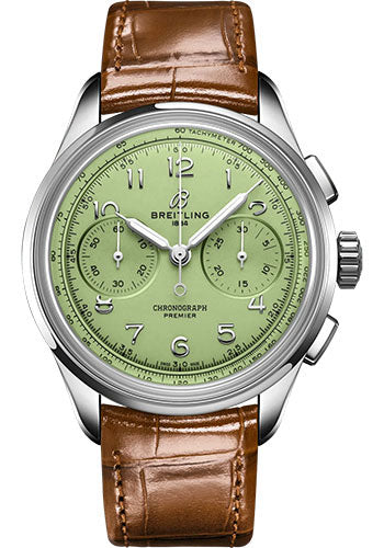 breitling-premier-b09-chronograph-40-watch-stainless-steel-pistachio-green-dial-gold-brown-alligator-leather-strap-folding-buckle-ab0930d31l1p1