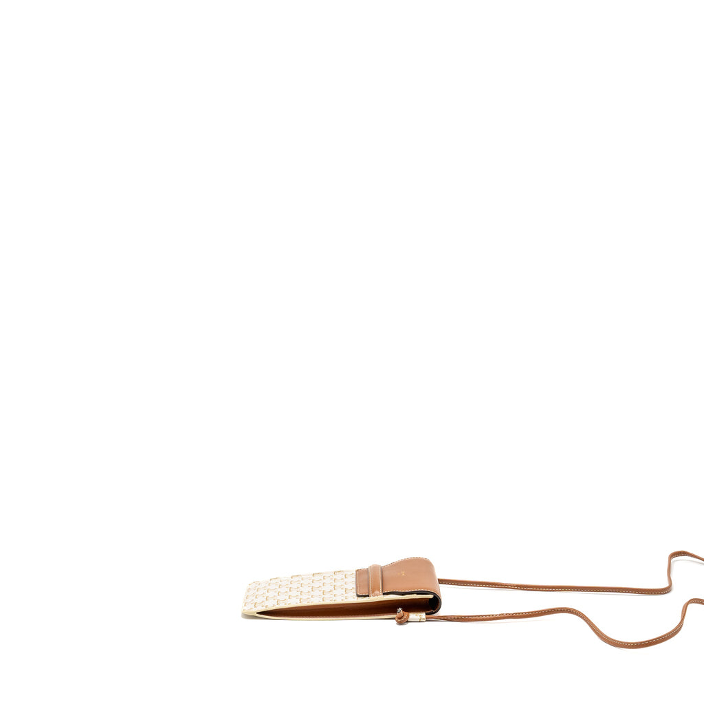 celine-phone-pouch-with-flap-triomphe-canvas-lambskin-white-tan